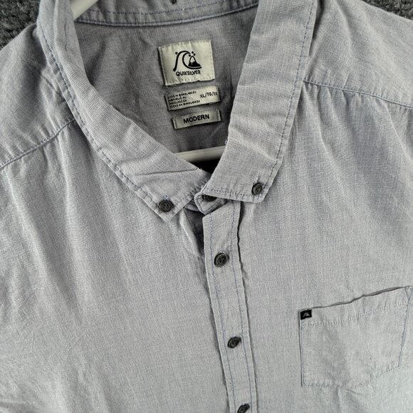Quiksilver Button-Down XL Cotton Polyester Modern Gray Skate Shirt Mens Solid - Picture 2 of 13